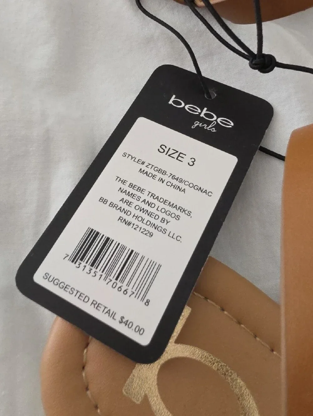 NWT Bebe Tan Strappy Sandals with Rhinestone Bands Girl's Size 3
